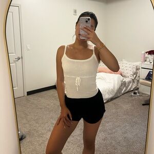 Brandy Melville White Ribbed Tie Front Camisole